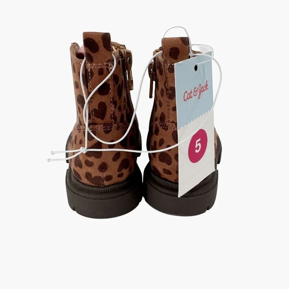 NEW Cat & Jack Toddler Girls' Amaya Leopard Print Combat Boots Size 5